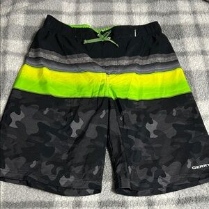 Gerry Weber Men's Black and Neon Green Board Shorts